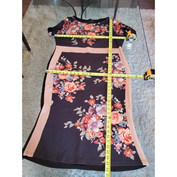 SHEIN Women Black Floral Polyester Round Neck Short Sleeve Knee Length Dress 4XL - Picture 10 of 12